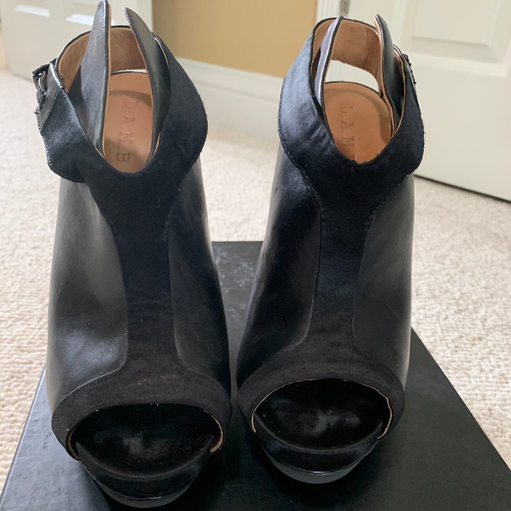 L.A.M.B. Black Peep Toe Platform Heels